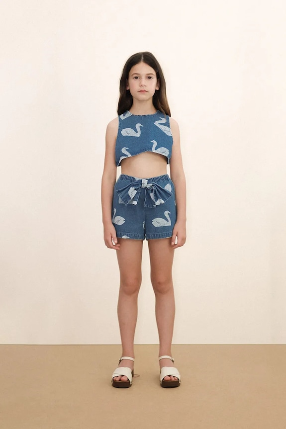 Tinycottons pantaloni scurți din denim pentru copii BIG SWANS SHORTS SS26.324