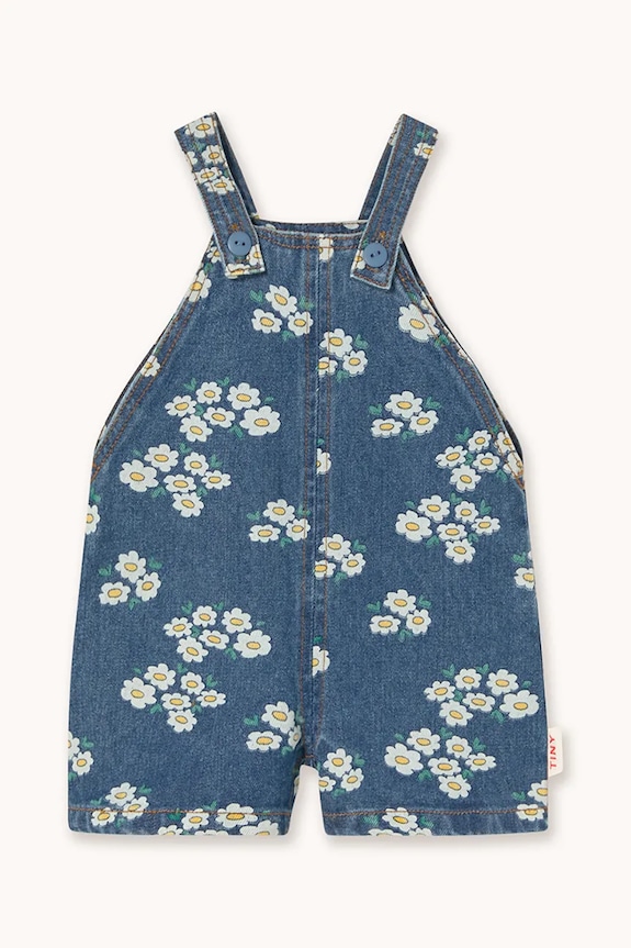Παιδικό τζιν παντελόνι Tinycottons BLOSSOMS DENIM SHORT DUNGAREE φόρμα μπλε SS26.336