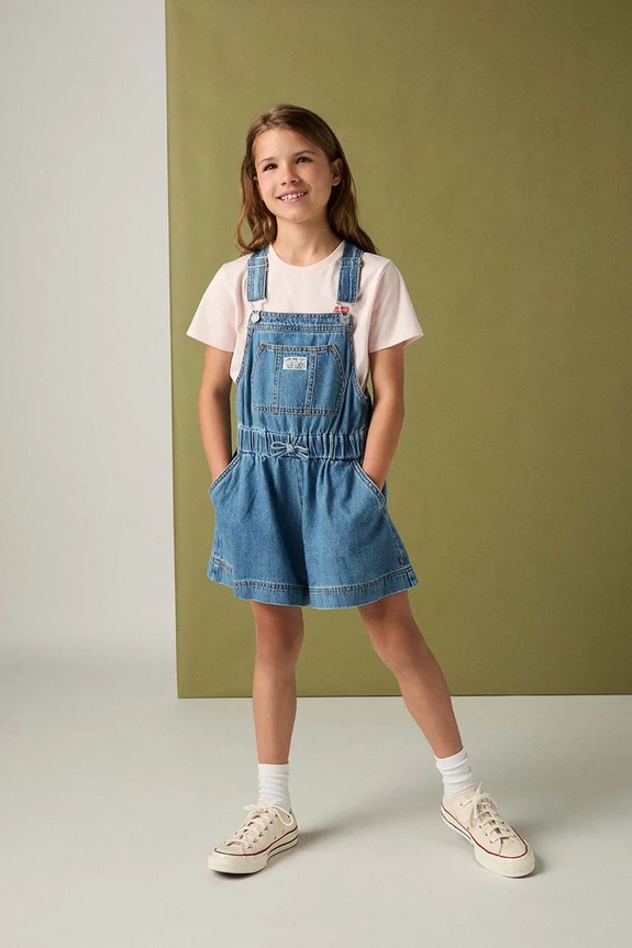 Dječje tregerice Levi's SHORTALL WITH TIE AT WAIST bez uzorka plava 4EP580