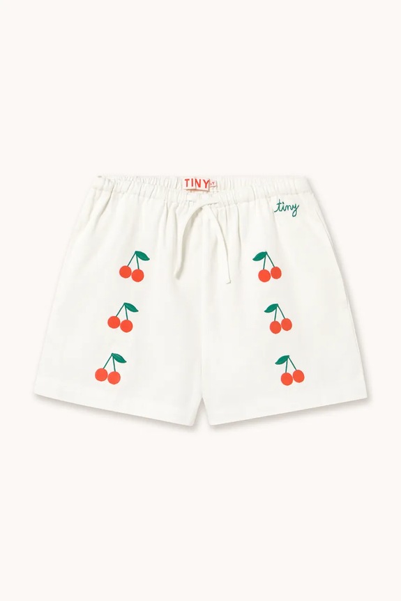 Tinycottons pantaloni scurți din bumbac pentru copii MINI CHERRIES TWILL SHORTS casual alb SS26.314