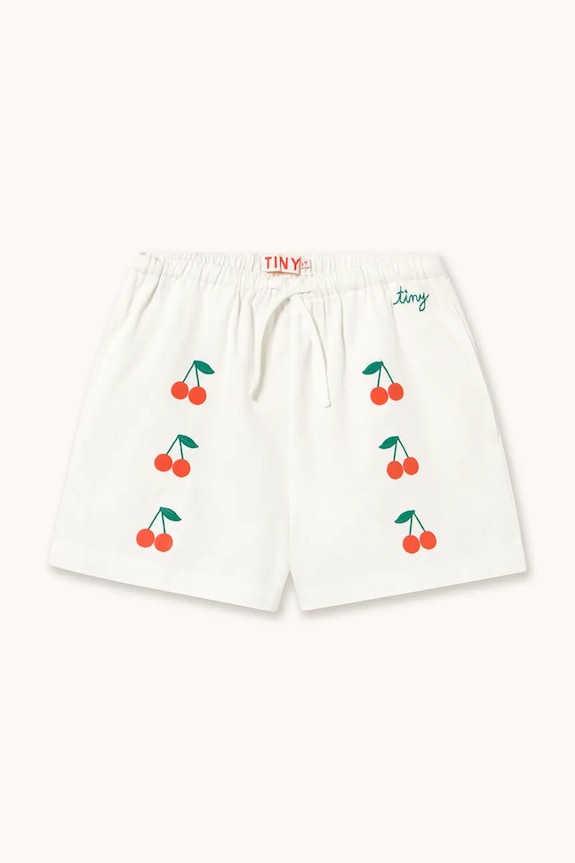 Tinycottons pantaloni scurți din bumbac pentru copii MINI CHERRIES TWILL SHORTS casual alb SS26.314