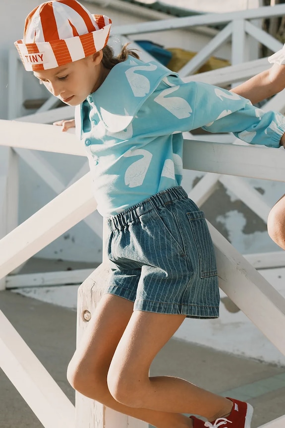 Tinycottons pantaloni scurți din denim pentru copii STRIPES DENIM SHORTS casual albastru SS26.338