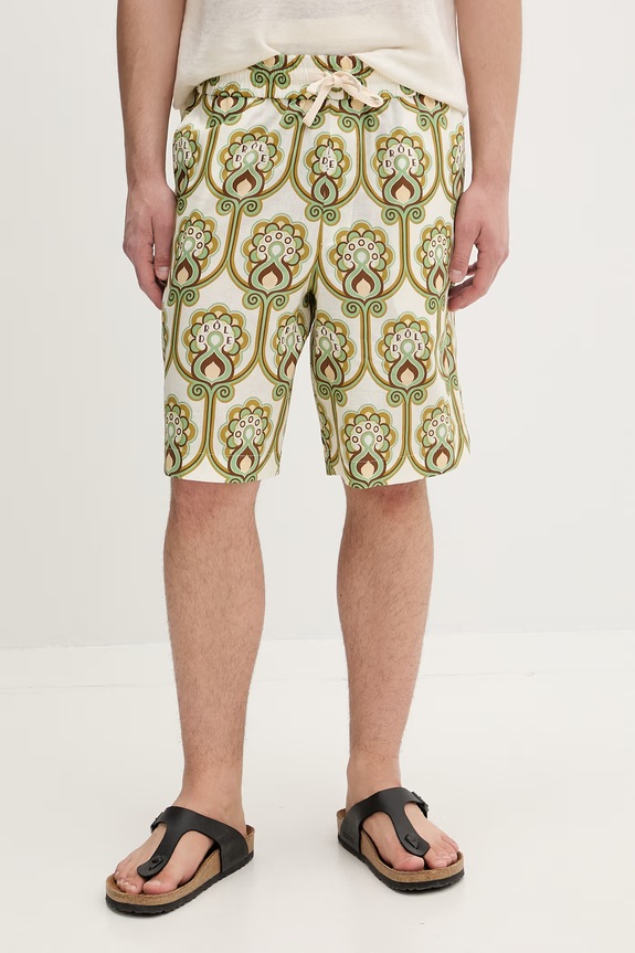Drôle de Monsieur kratke hlače moške z lanom Short Tapisserie Florale Lin zelena J.BS158.LI012.GN