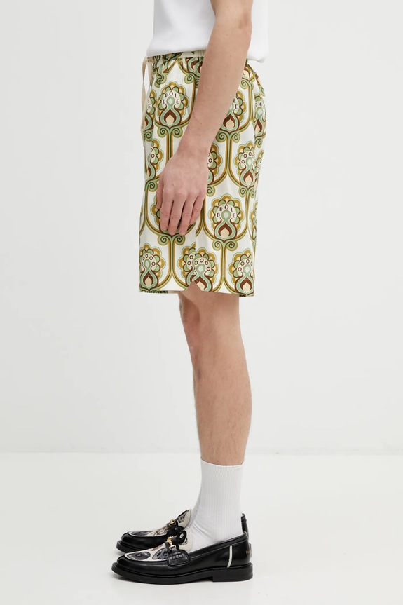 Šortky s prímesou ľanu Drôle de Monsieur Short Tapisserie Florale Lin J.BS158.LI012.GN zelená SS26