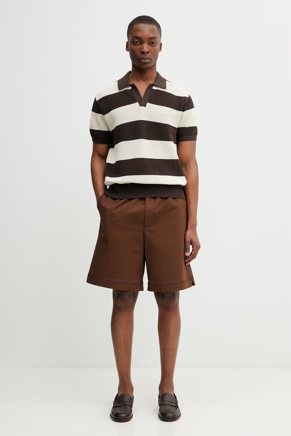 Drôle de Monsieur Elastiqué Jour Echelle shorts with cotton Men's K.BS178.CO278.BN brown