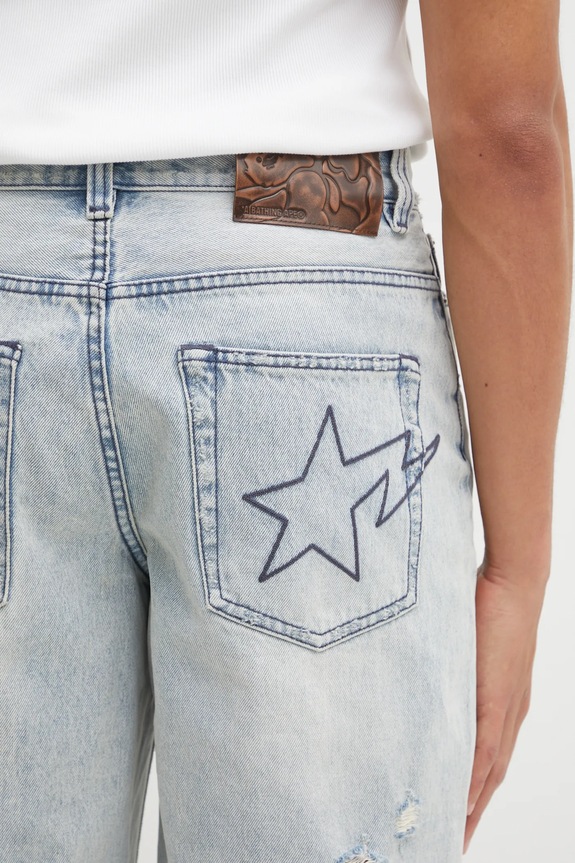 A Bathing Ape pantaloni scurți jeans Destroyed Sta albastru 1L30151304