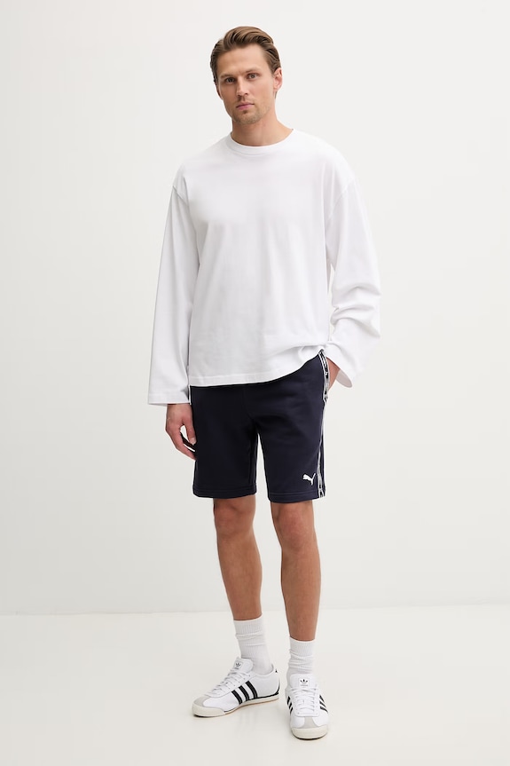 Puma teplákové šortky pánske s bavlnou Essential Tape 691696 tmavomodrá SS26