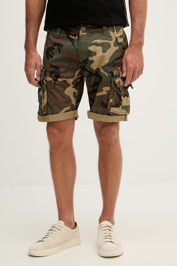 Alpha Industries pantaloncini cargo da uomo in cotone con elastan Crew Short Camo verde 196201