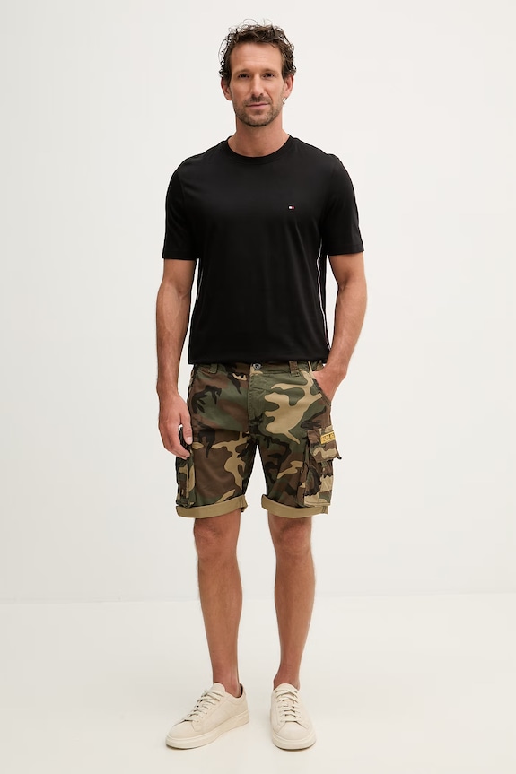 Alpha Industries pantaloncini cargo da uomo in cotone con elastan Crew Short Camo 196201 verde SS26