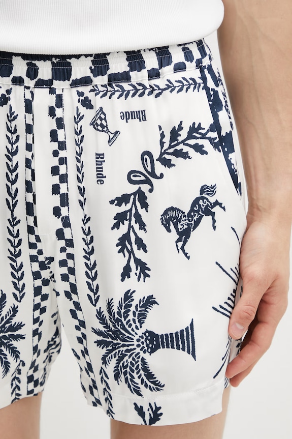 RHUDE Regista Tile pantaloni scurți pentru bărbați cu vâscoză alb RHSS26SH02358