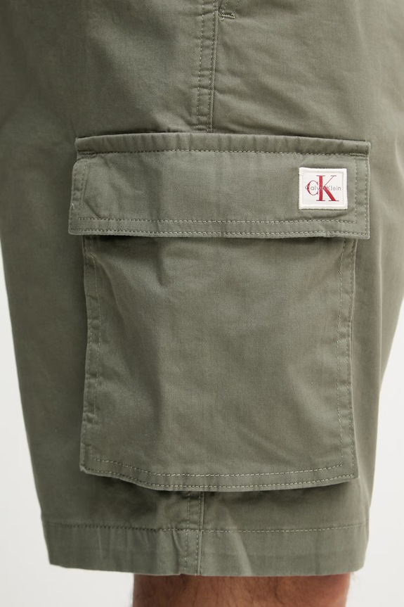 Calvin Klein Jeans szorty cargo męskie bawełniane z elastanem zielony LV04RB618G