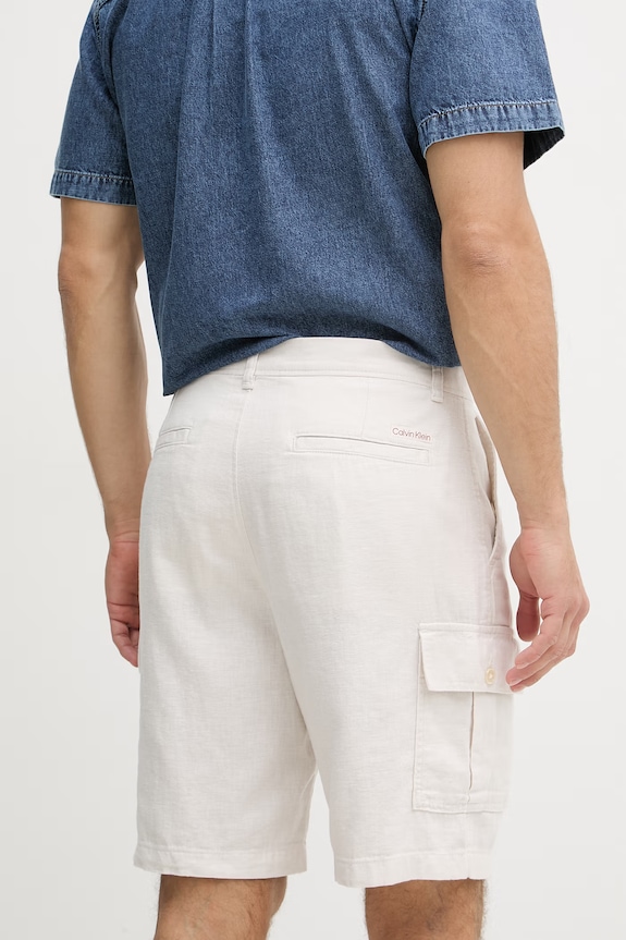Oblečenie Calvin Klein Jeans šortky cargo pánske z ľanom LV04RF610G béžová