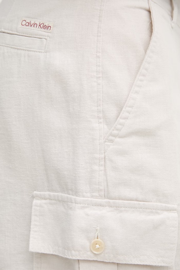 Calvin Klein Jeans šortky cargo pánske z ľanom béžová LV04RF610G