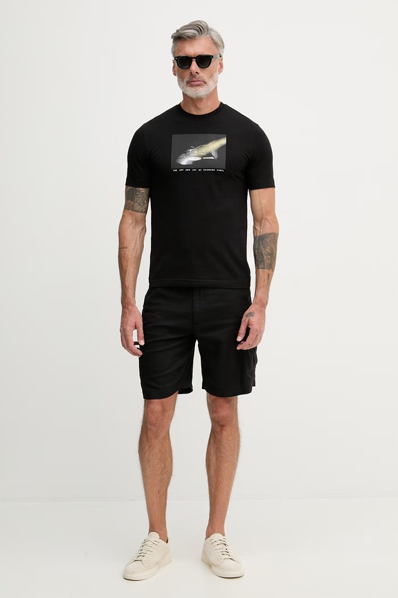 Calvin Klein Jeans šortky cargo pánske s ľanom LV04RF610G čierna SS26