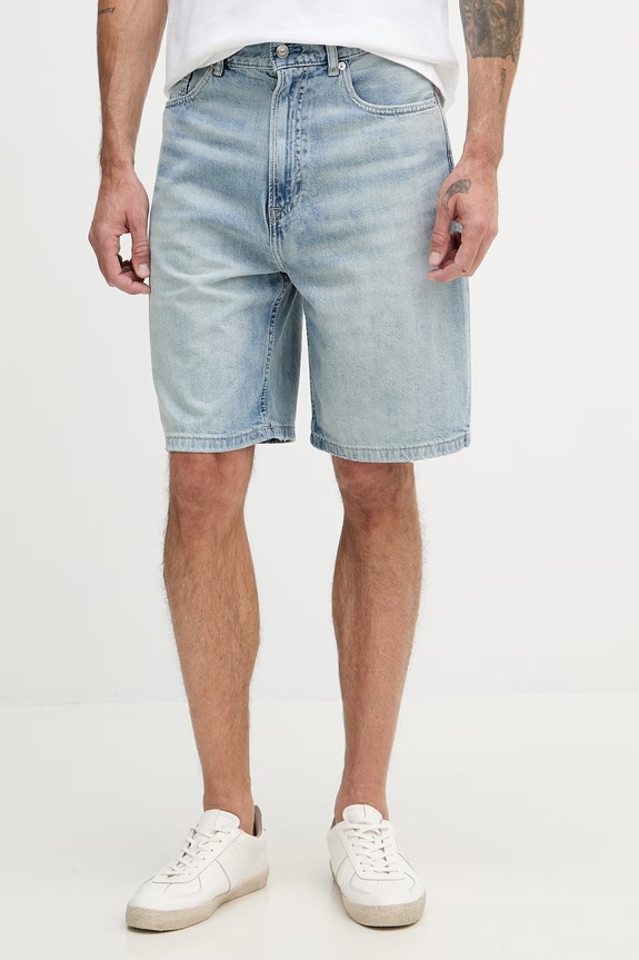 Calvin Klein Jeans šortky pánske s prímesou ľanu modrá LV04RF791G