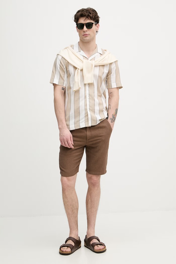 Lindbergh pantaloni scurți pentru bărbați, cu amestec de in 30.505020 maro SS26