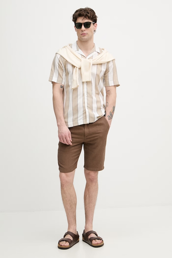 Lindbergh pantaloni scurți pentru bărbați, cu amestec de in 30.505020 maro SS26