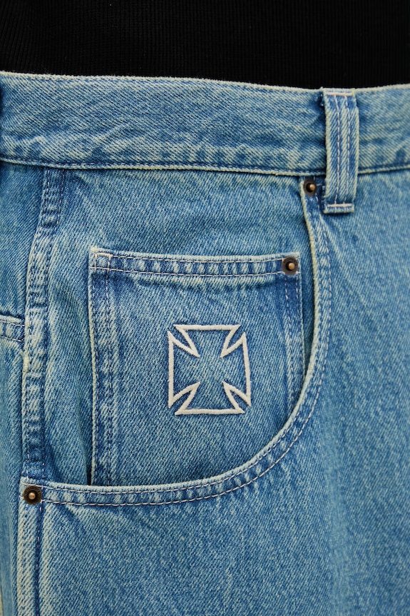 VETEMENTS szorty jeansowe Biker Cross ME76DP094N1 niebieski