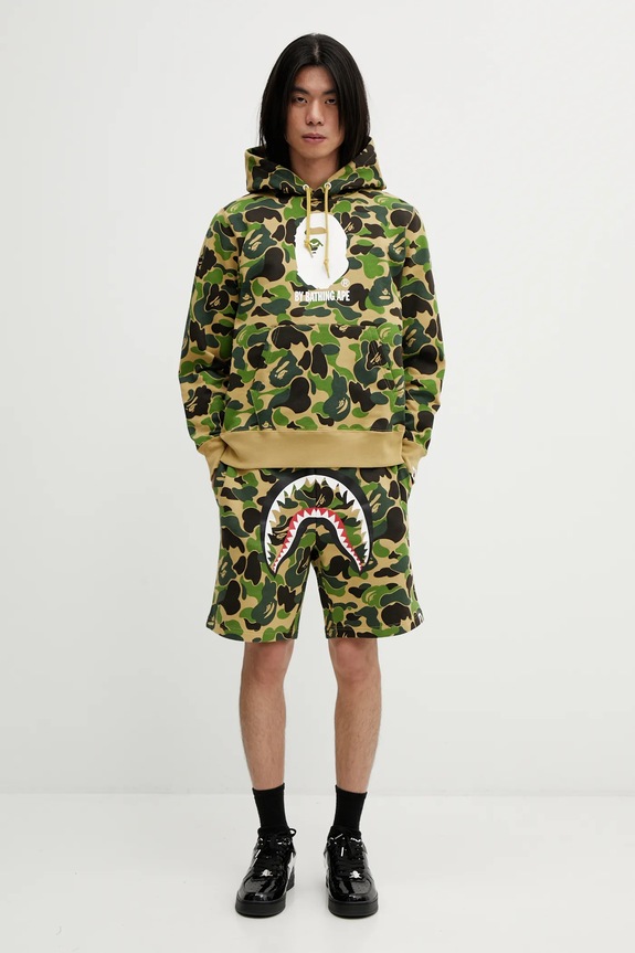 Βαμβακερό σορτσάκι A Bathing Ape ABC Camo Shark 001SPL301010M πράσινο