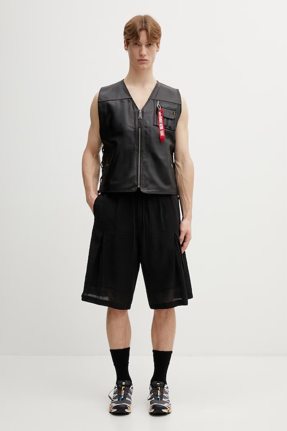 Шорты с примесью льна Y-3 CV PLT SHORT KS7639 чёрный