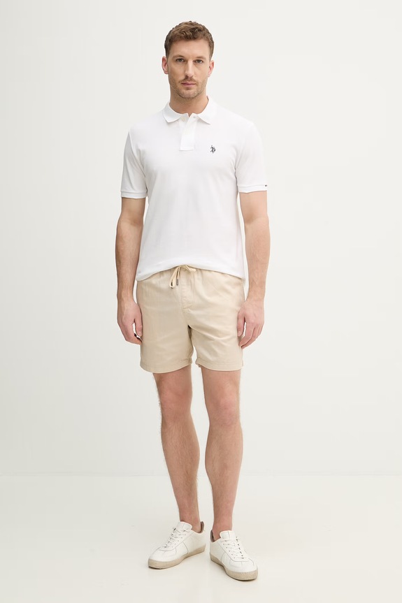 Kratke hlače s dodatkom lana U.S. Polo Assn. LINEN DECK MUP3552 bež SS26