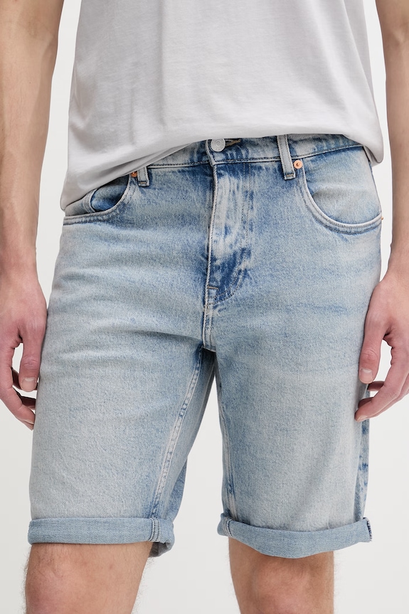 Tommy Jeans šortky pánske rifľové modrá DM0DM22977