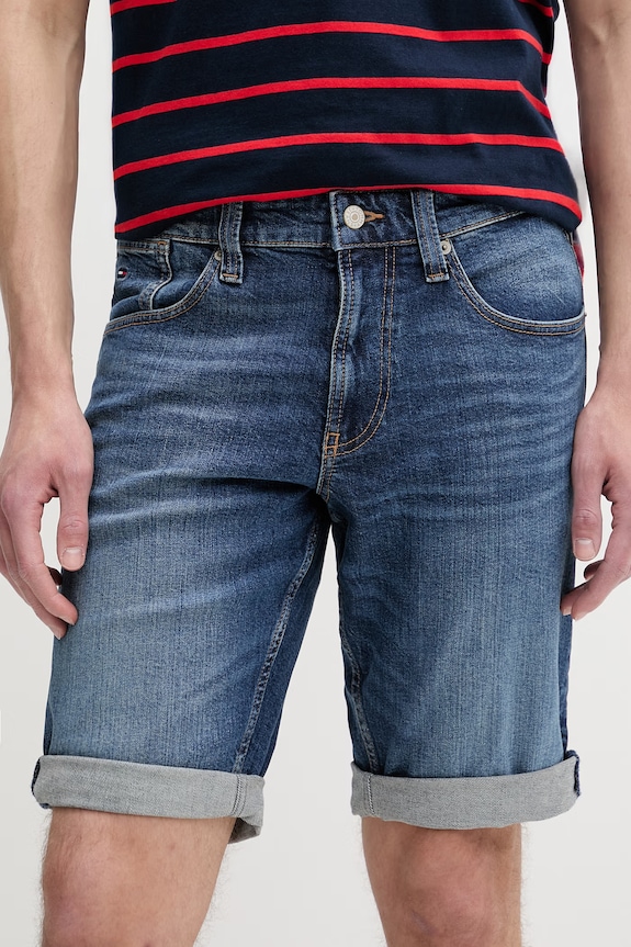 Tommy Jeans šortky pánske rifľové tmavomodrá DM0DM22980