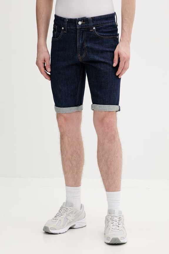 Tommy Jeans šortky pánske rifľové tmavomodrá DM0DM23067