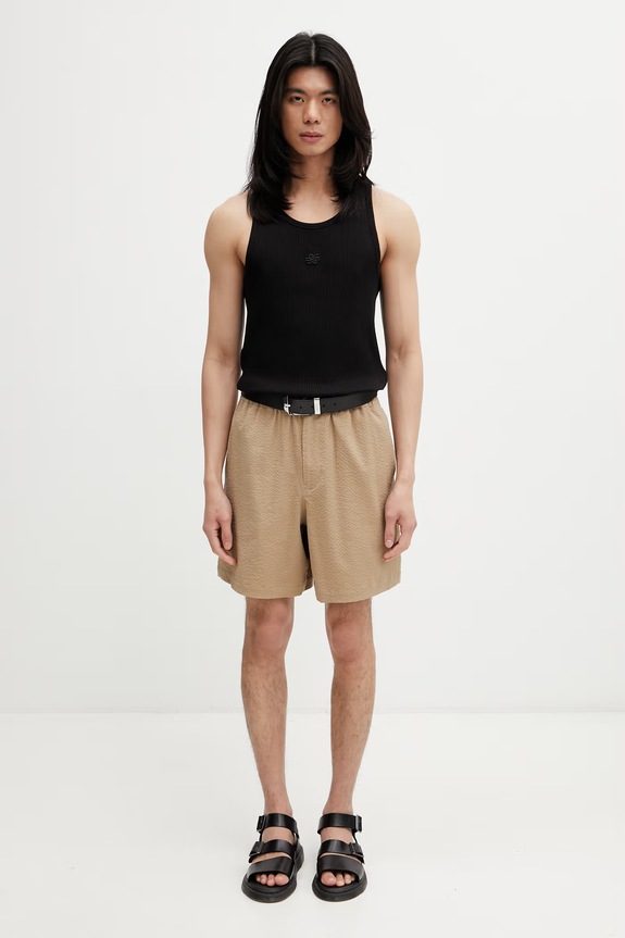 Maison Kitsuné къс панталон от памук с еластан мъжки QM01401WC5082 бежов