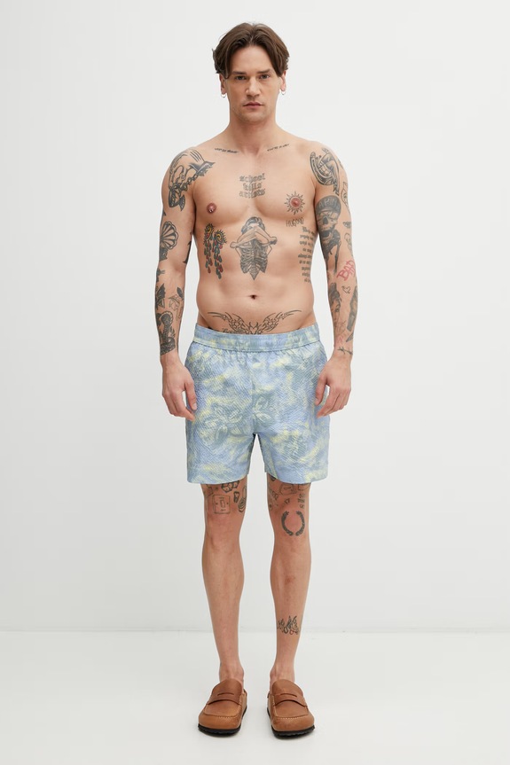 Maison Kitsuné Pantaloni scurți de baie pentru bărbați QM01407WQ4087 albastru