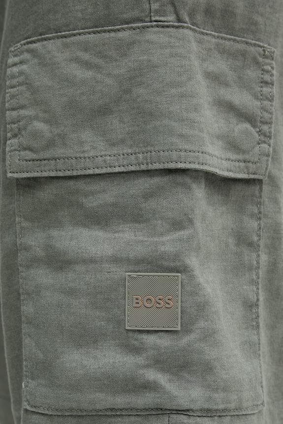 BOSS Orange cargo šortky pánské se lnem šedá 50559366