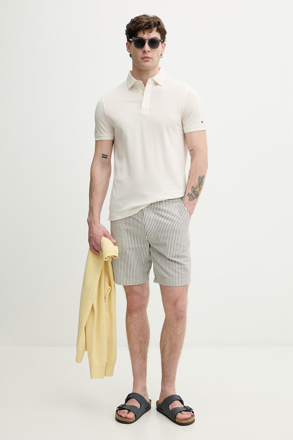 Tommy Hilfiger szorty męskie z bawełną MW0MW42359 beżowy SS26