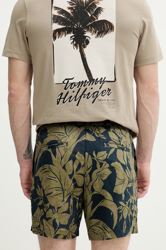Odjeća Tommy Hilfiger kratke hlače za muškarce od lana MW0MW42546 mornarsko plava