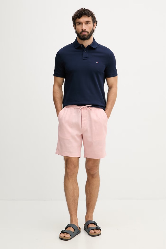 Tommy Hilfiger kratke hlače muške s lanom MW0MW44353 roza SS26