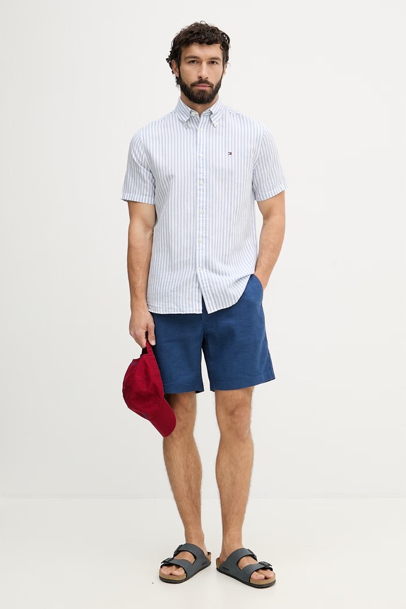 Tommy Hilfiger šortky pánske s ľanom MW0MW44353 modrá SS26