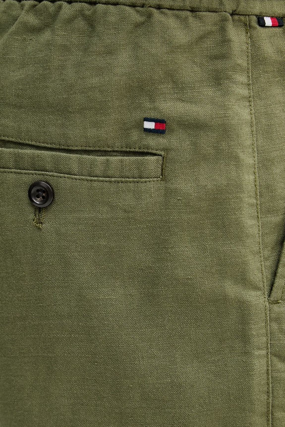 Tommy Hilfiger šortky pánske s ľanom zelená MW0MW44353