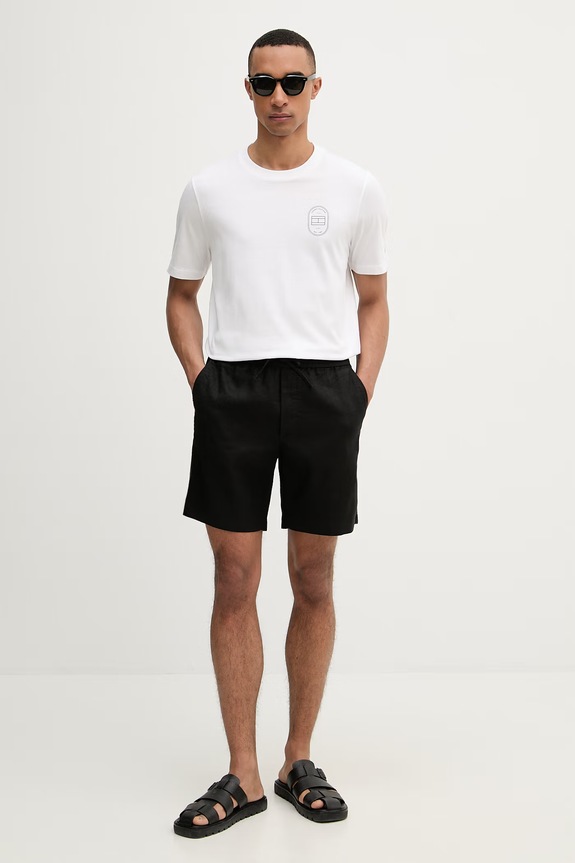 Tommy Hilfiger šortky pánske s ľanom MW0MW44353 čierna SS26