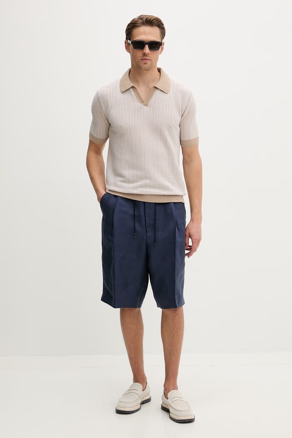HUGO kratke hlače muške od lana Felino262X 50560371 mornarsko plava SS26