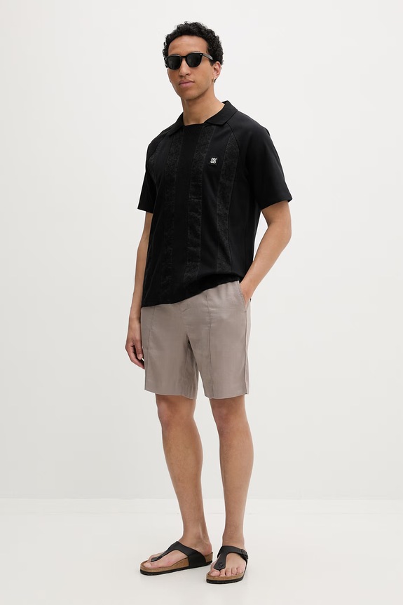 HUGO σορτς ανδρικά με λινό Cino262SFW 50562792 μπεζ SS26