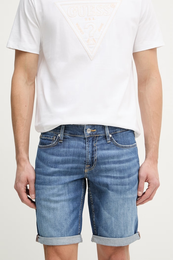 Guess šortky pánske s prímesou ľanu SONNY modrá M6GD01.D0756