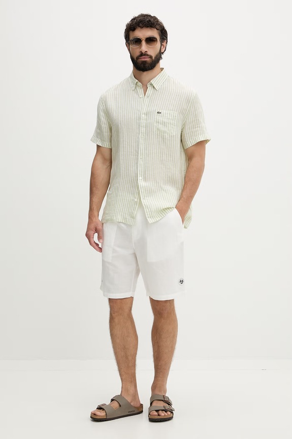 Lacoste šortky pánske s ľanom GH0373 biela SS26
