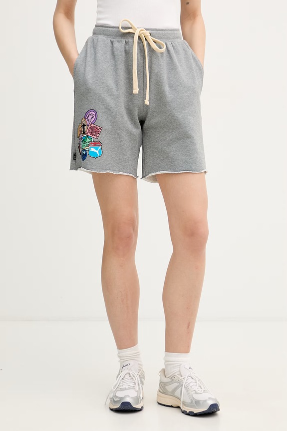 Puma pantaloni scurți de trening din bumbac ATW Dylan Terry 635063 gri SS26