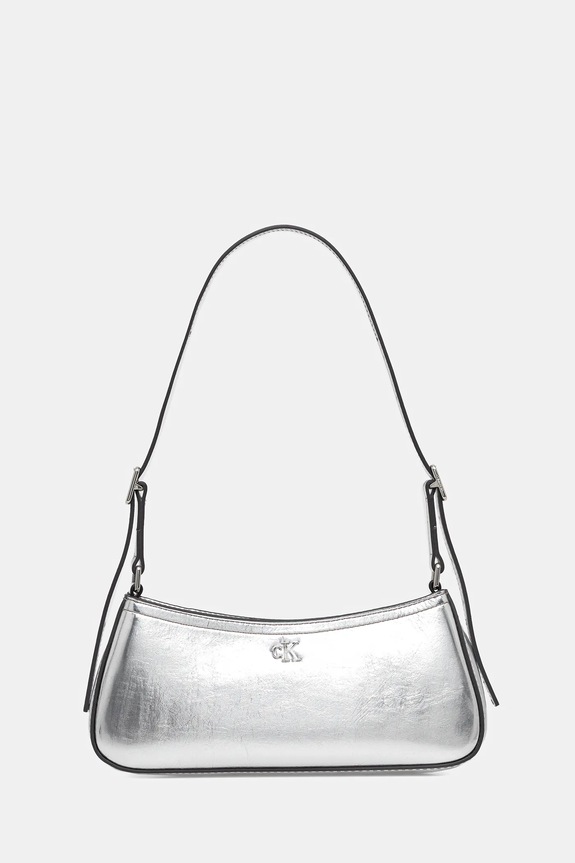 Kabelka Calvin Klein imitácia lakovanej kože strieborná LV04F3304G