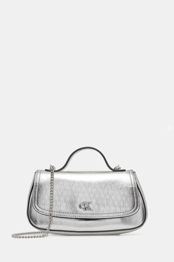 Kabelka Calvin Klein imitácia kože strieborná LV04F3306G