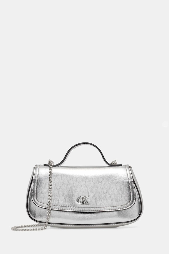 Kabelka Calvin Klein imitácia kože strieborná LV04F3306G
