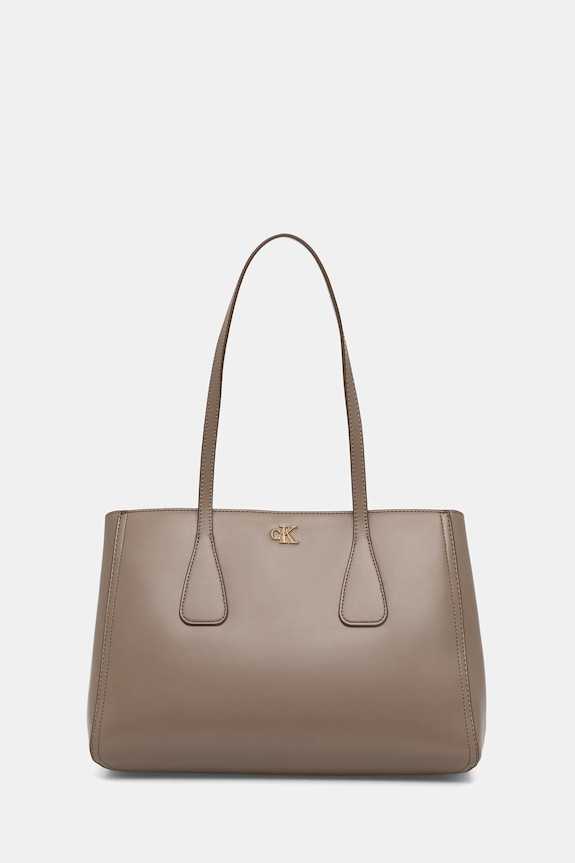 Calvin Klein torebka shopper damska z imitacji skóry nie mieści A4 beżowy LV04F3442G