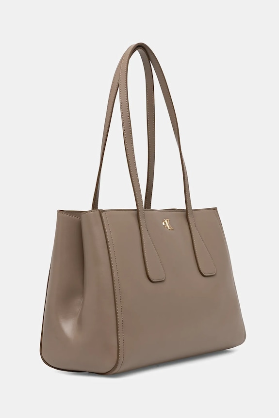 Calvin Klein torebka shopper damska z imitacji skóry LV04F3442G beżowy SS26