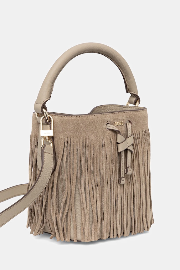 BOSS poșetă de piele Lenah S Bucket FR 50557994 bej SS26