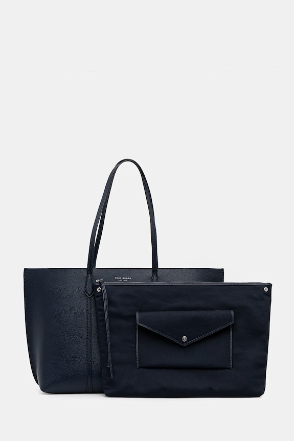 Δερμάτινη τσάντα Tory Burch Perry λείο δέρμα σκούρο μπλε 169476.498