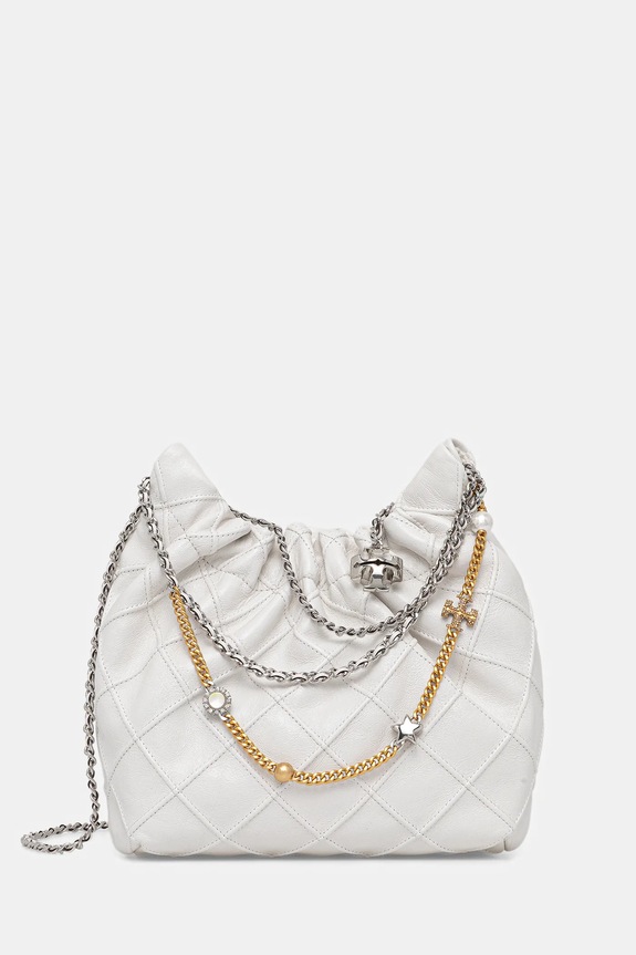 Tory Burch borsa a mano in pelle Fleming pelle fiore bianco 164022.100